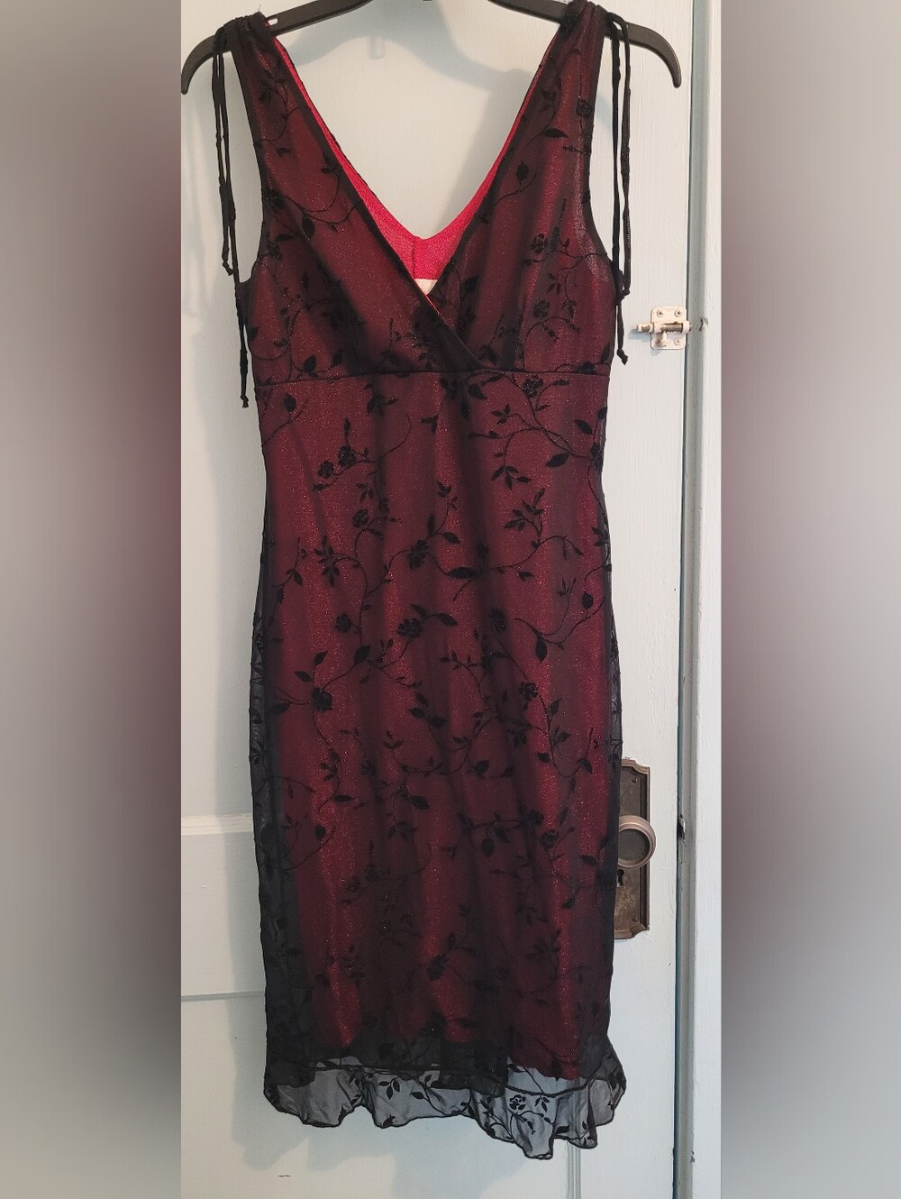 Byer California Burgundy Dress with Black Floral Overlay
